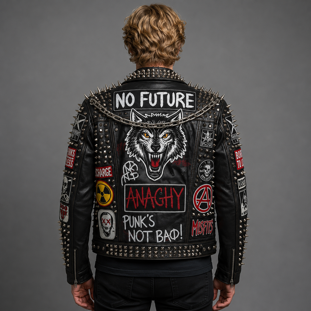 Handmade Printed  Punk Rock Studded Leather Jacket for Men