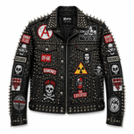 Handmade Printed  Punk Rock Studded Leather Jacket for Men