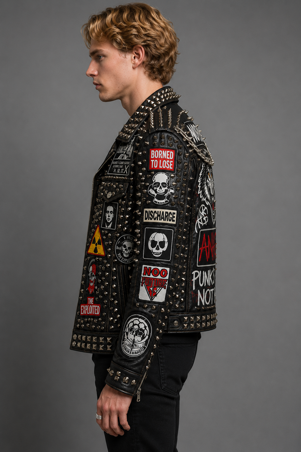Handmade Printed  Punk Rock Studded Leather Jacket for Men