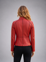 Cherry Red Leather Jacket For Women