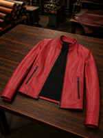 Cherry Red Leather Jacket For Women