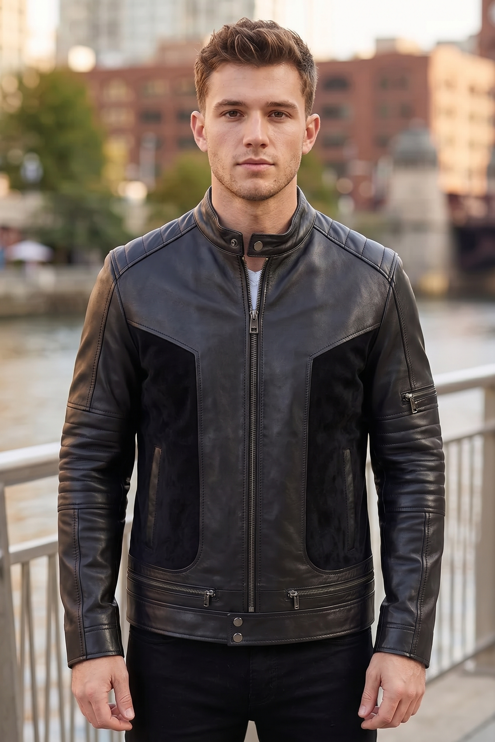 Chris Black Leather Drago Suede Jacket For Men