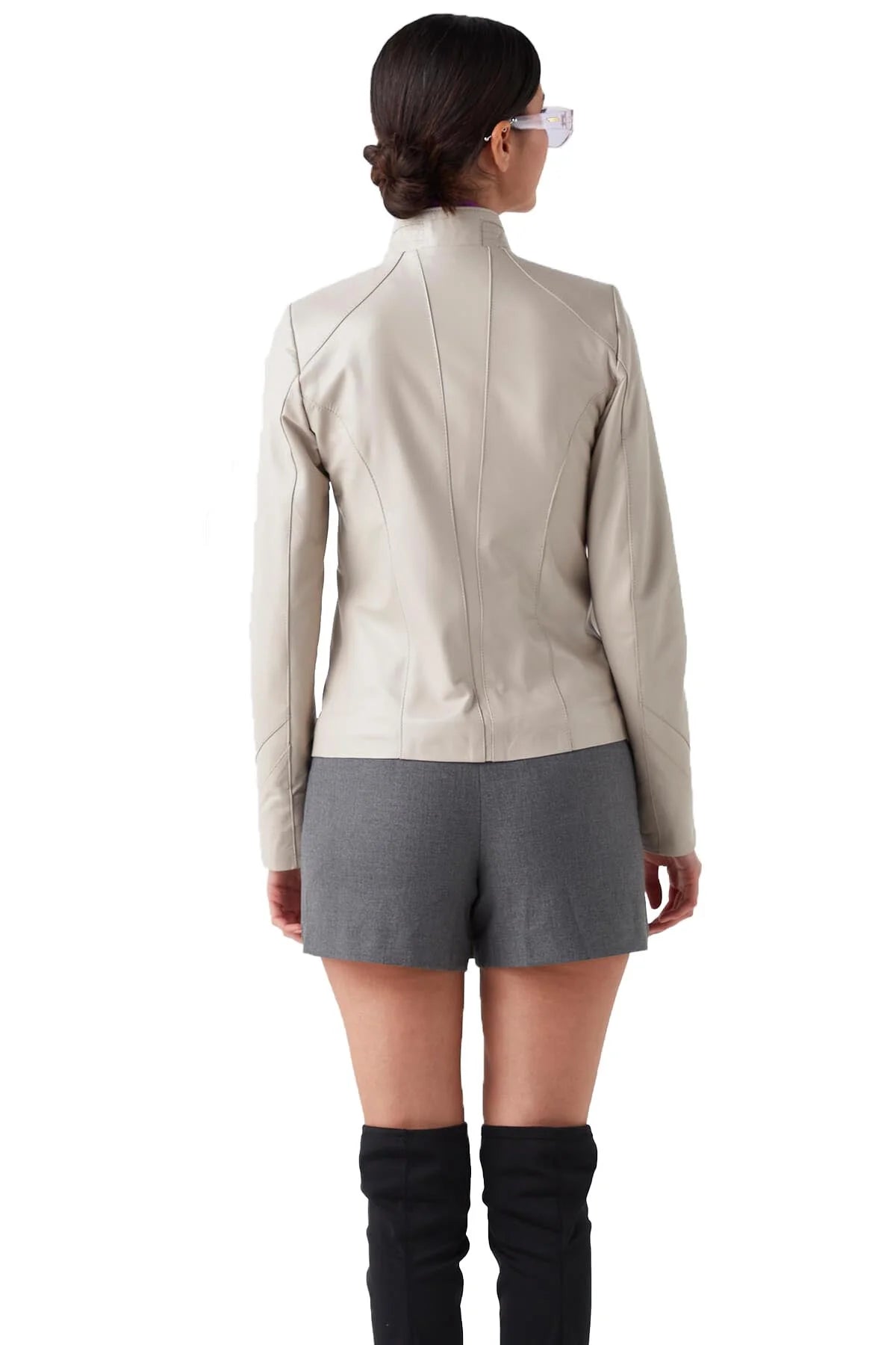 Penelope Beige Leather Jacket For Women