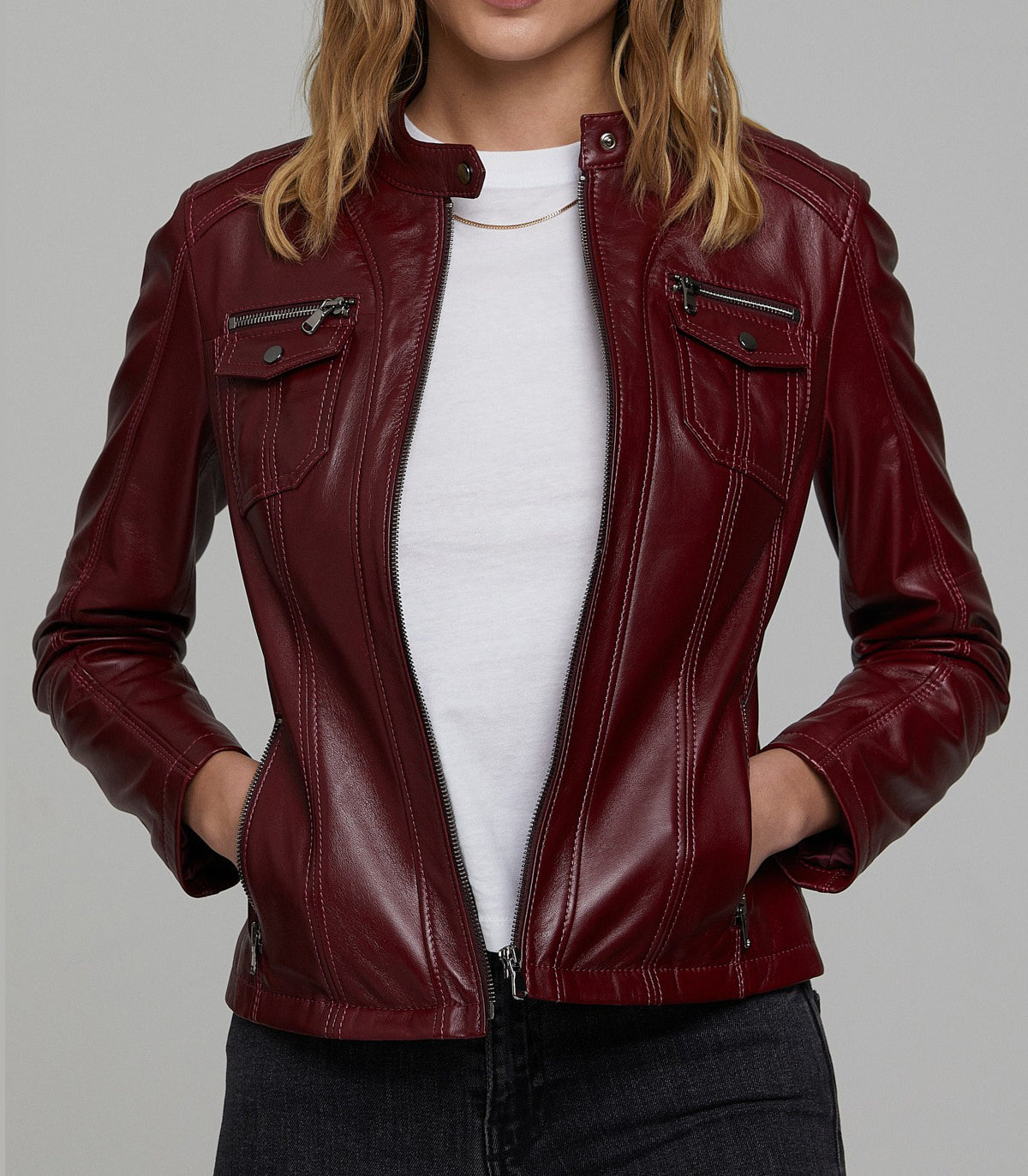 Claret Red Celia Women Leather Jacket