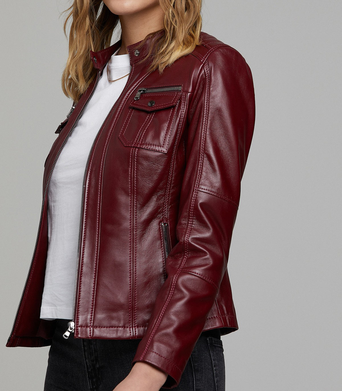 Claret Red Celia Women Leather Jacket