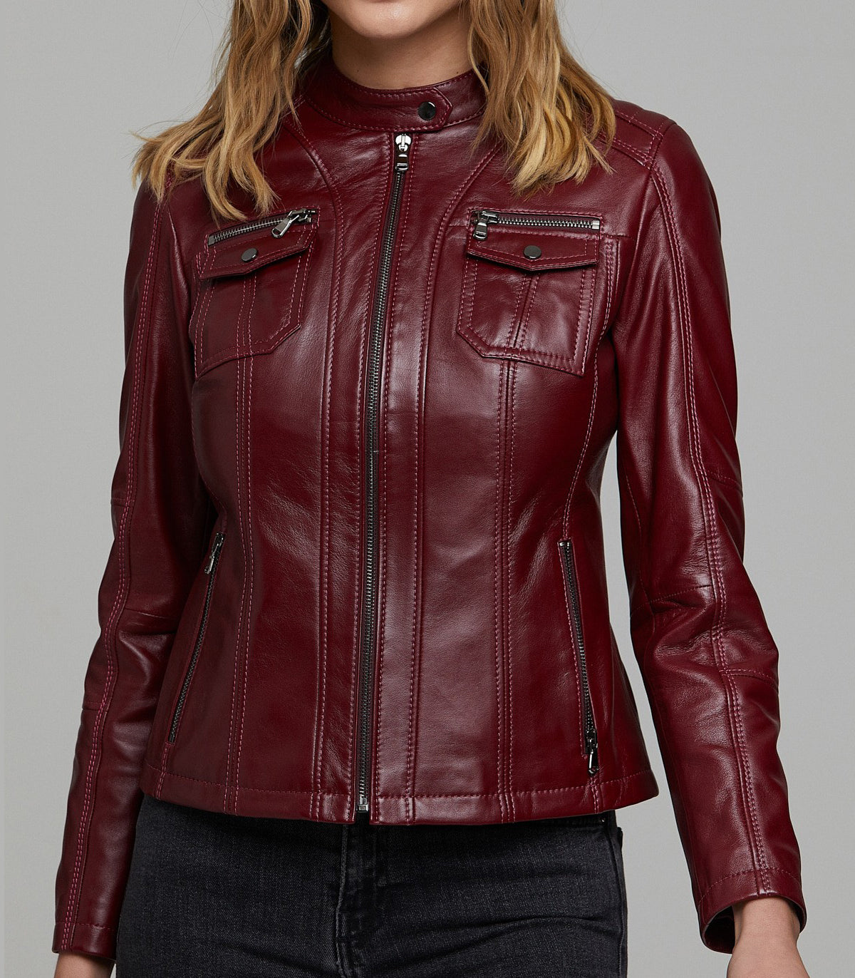 Claret Red Celia Women Leather Jacket