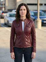 Claret Red Celia Women Leather Jacket