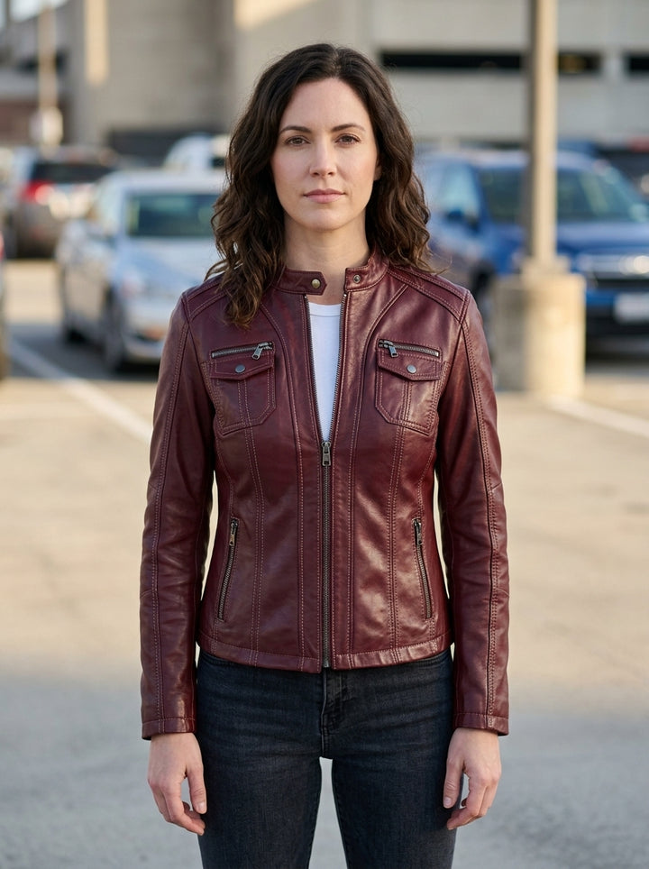 Claret Red Celia Women Leather Jacket