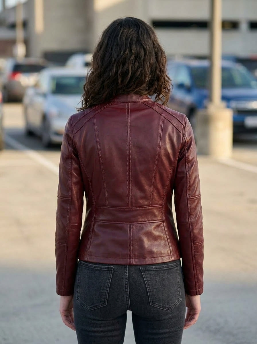 Claret Red Celia Women Leather Jacket