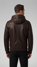 Classic Brown Leather Hoodie Jacket for Men