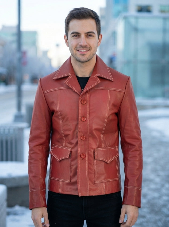 Classic Club Red Leather Jacket For Men