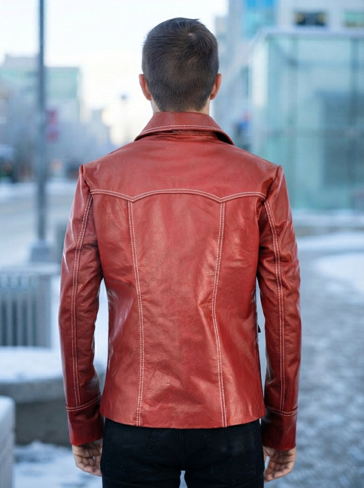 Classic Club Red Leather Jacket For Men