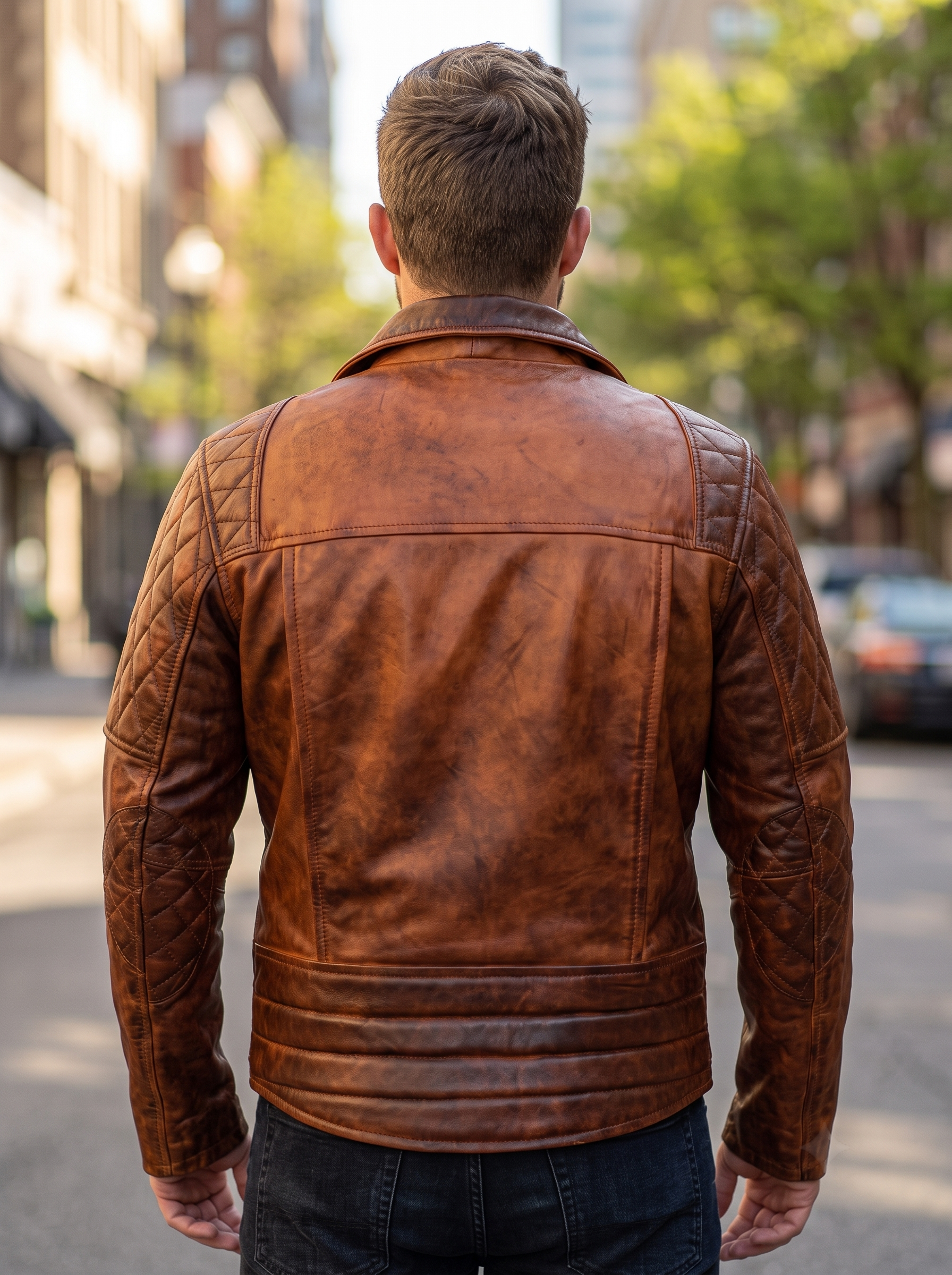 Classic Diamond Brown Leather Jacket For Men