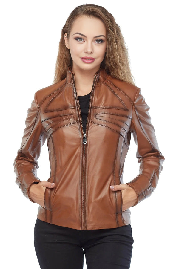 Alexis Brown Waxed Leather Jacket For Women