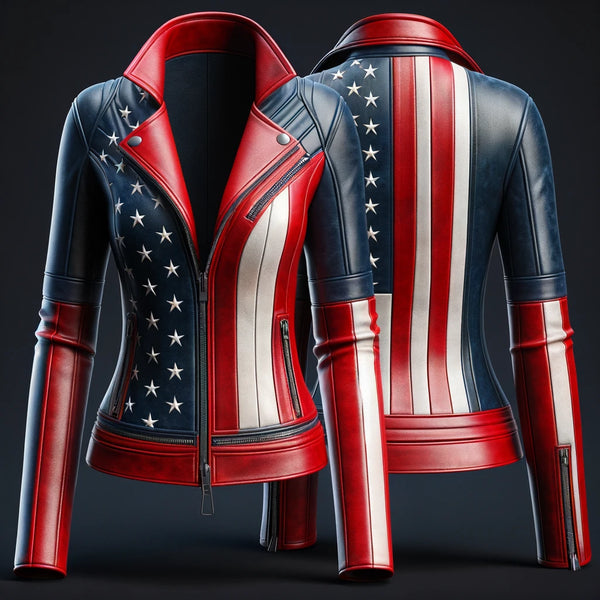 Rose Stylish American Flag Leather Jacket For Women