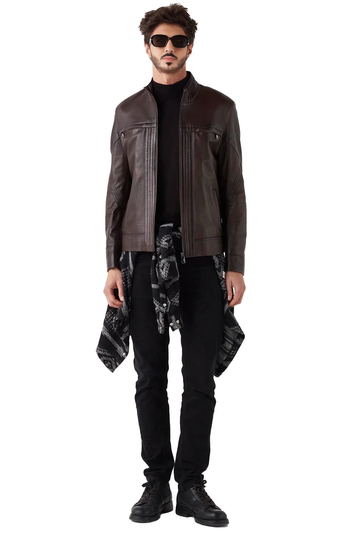 Hudson Cafe Racer Brown Leather Jacket For Men