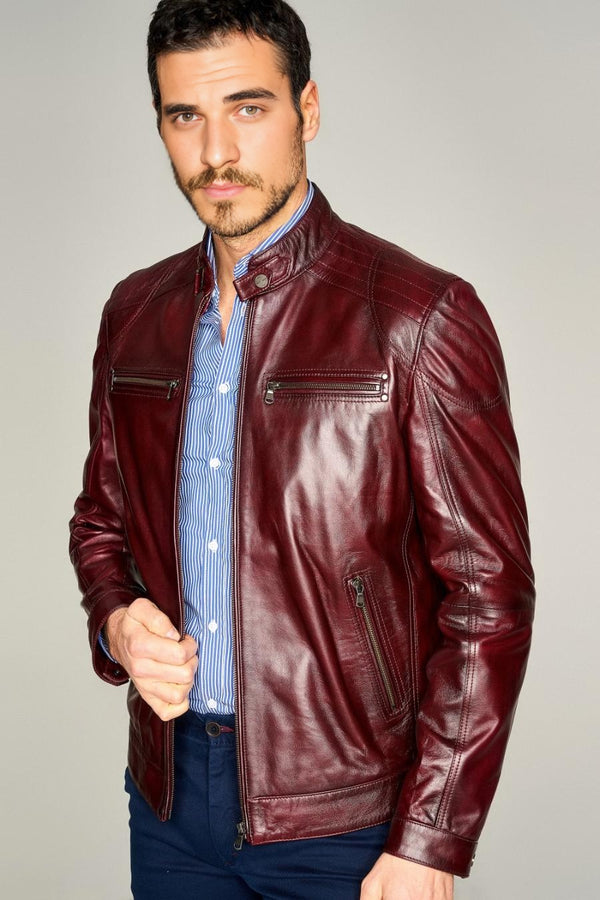 Phoenix Dark Red Stylish Leather Jacket For Men