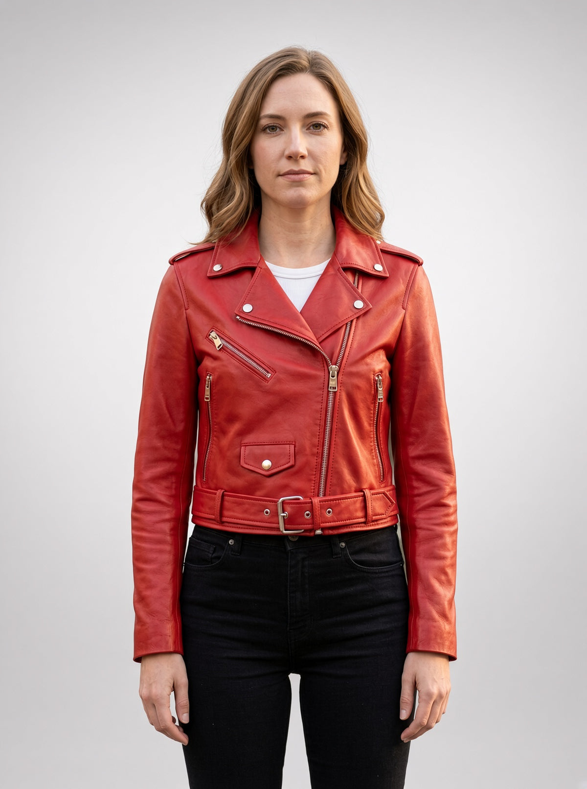Dahlia Red Brando Women Biker Jacket
