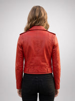 Dahlia Red Brando Women Biker Jacket