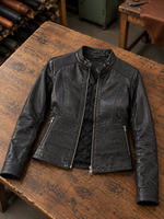 Dainty Biker Racer Black Leather Jacket For Women