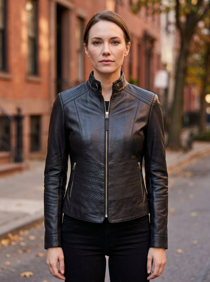 Dainty Biker Racer Black Leather Jacket For Women