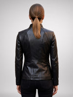 Dainty Biker Racer Black Leather Jacket For Women