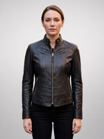 Dainty Biker Racer Black Leather Jacket For Women