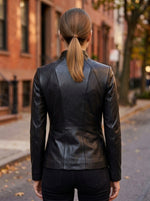 Dainty Biker Racer Black Leather Jacket For Women