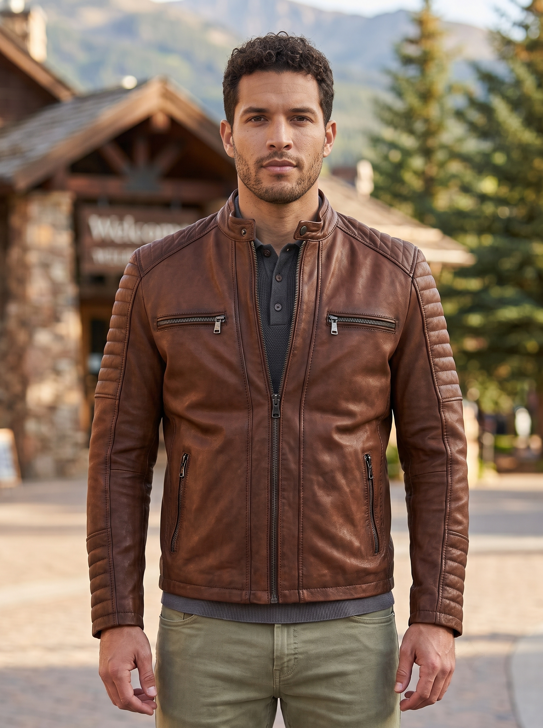 Dali Brown Leather Jacket For Men