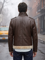Damian Brown Fur Shearling Leather Jacket For Men