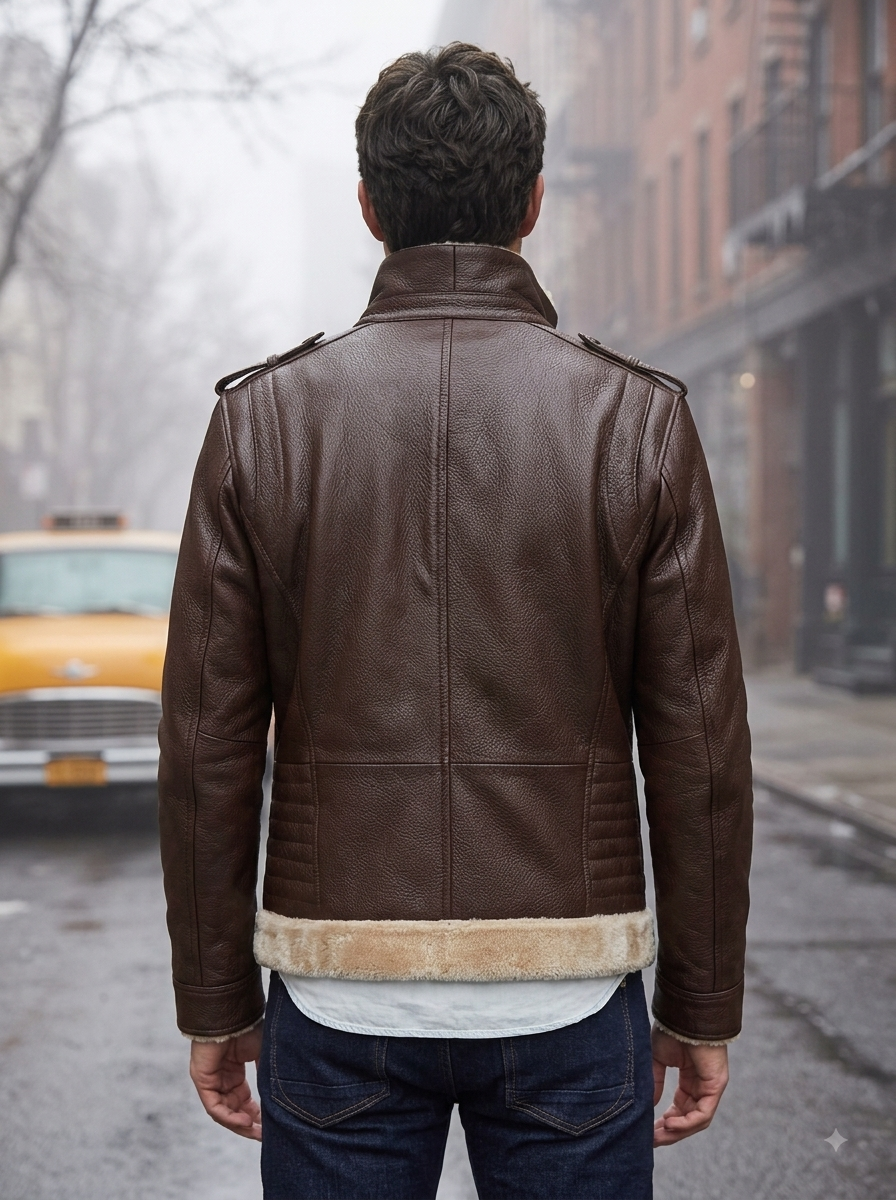 Damian Brown Fur Shearling Leather Jacket For Men