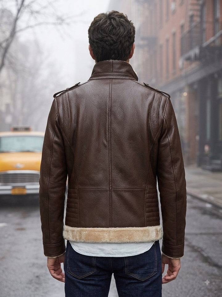 Damian Brown Fur Shearling Leather Jacket For Men