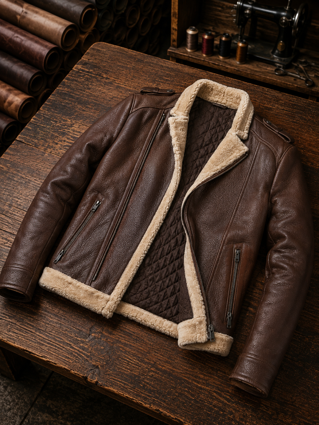 Damian Brown Fur Shearling Leather Jacket For Men