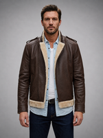 Damian Brown Fur Shearling Leather Jacket For Men