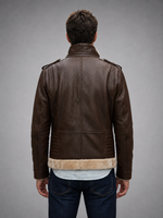 Damian Brown Fur Shearling Leather Jacket For Men