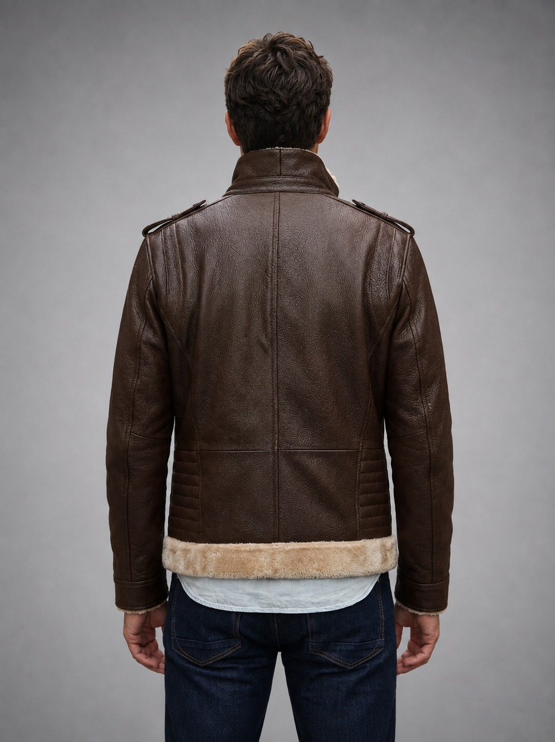Damian Brown Fur Shearling Leather Jacket For Men