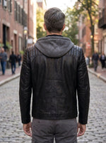 Danger Black Men's Hooded Sports Slim-Fit Leather Jacket
