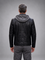 Danger Black Men's Hooded Sports Slim-Fit Leather Jacket