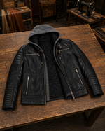 Danger Black Men's Hooded Sports Slim-Fit Leather Jacket