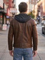 Daniel Brown Leather Jacket With Hoodie For Men