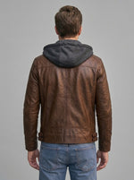 Daniel Brown Leather Jacket With Hoodie For Men