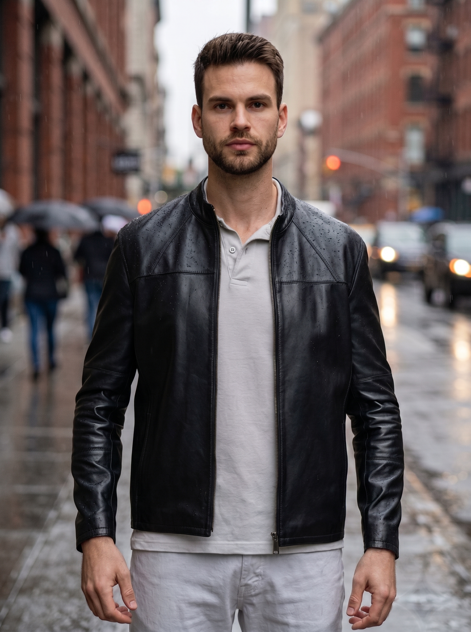 David Sheepskin Black Leather Jacket For Men