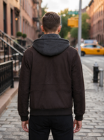 David Brown Leather Jacket With Hood For Men