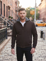 David Brown Leather Jacket With Hood For Men