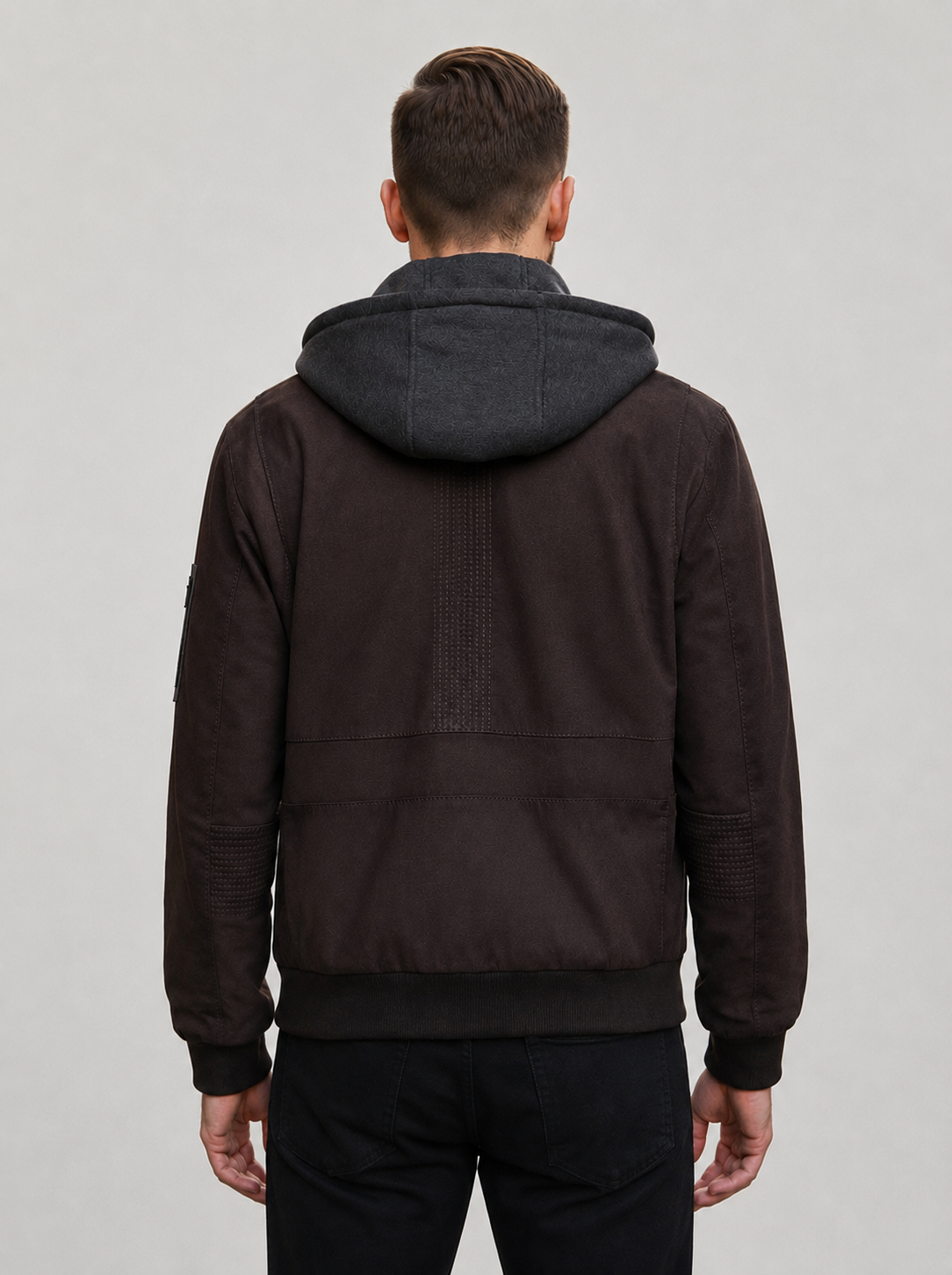David Brown Leather Jacket With Hood For Men
