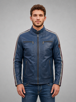 Daytona Blue Cafe Racer leather Jacket For Men