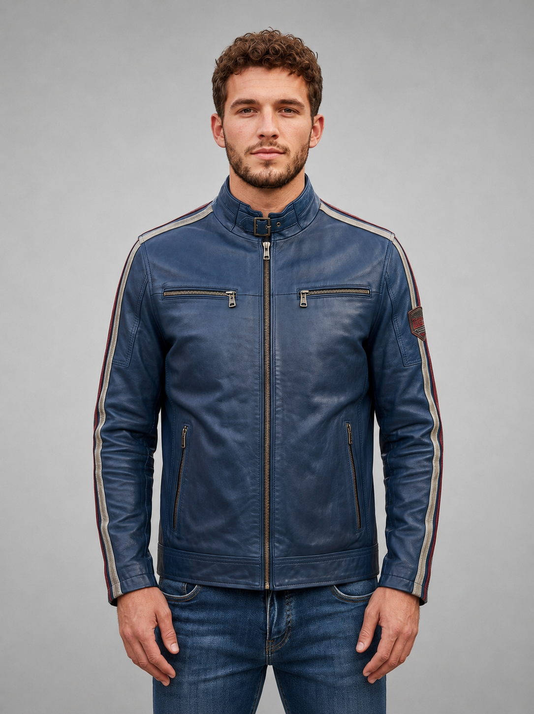 Daytona Blue Cafe Racer leather Jacket For Men