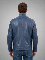 Daytona Blue Cafe Racer leather Jacket For Men