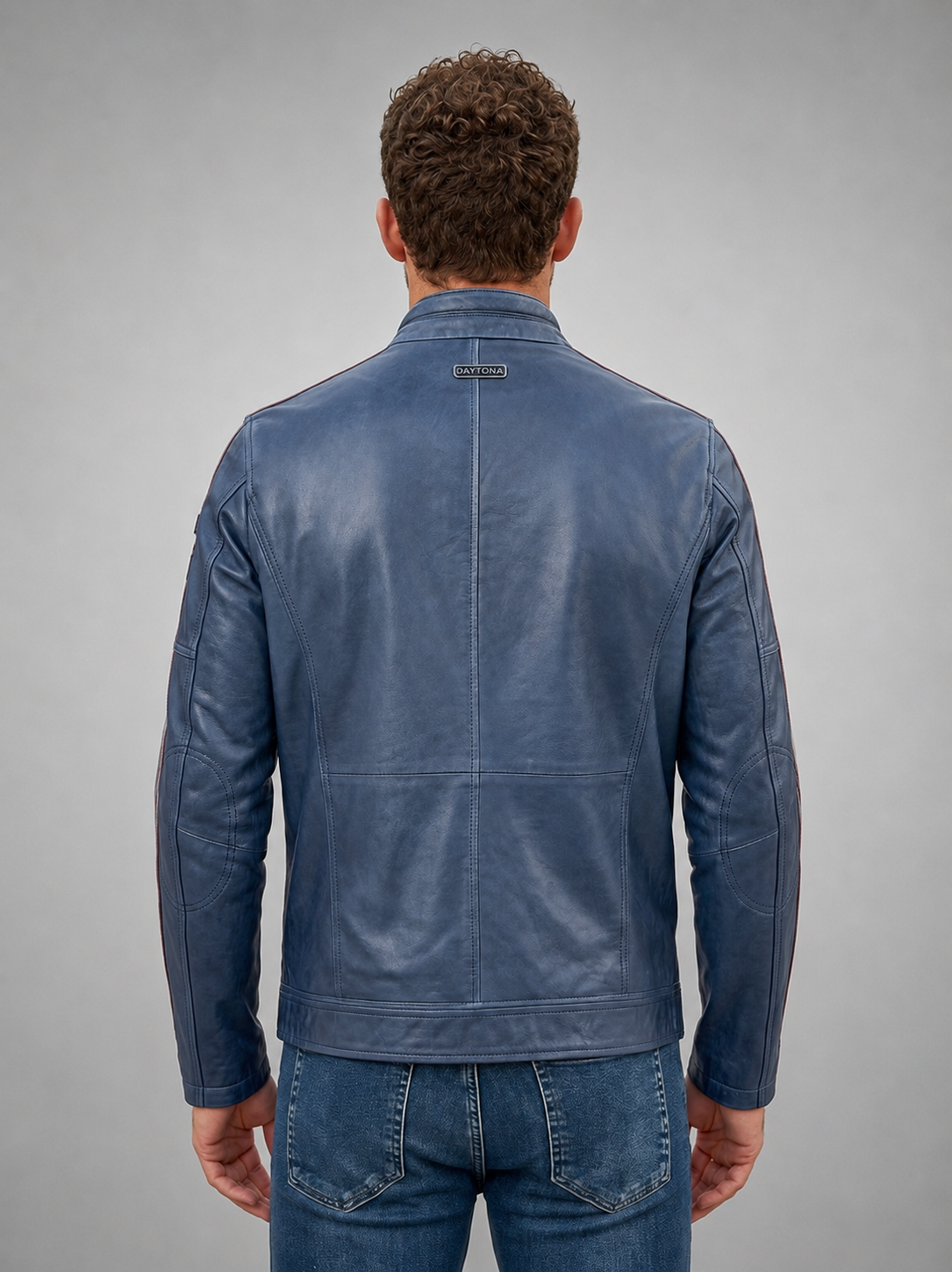 Daytona Blue Cafe Racer leather Jacket For Men