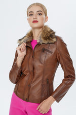 Brown Belinda Leather Jacket For Women's